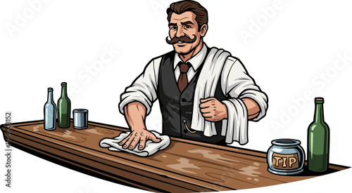 master of hospitality cleanses the bar, readying for evenings lively revelry, isolated on transparent background
