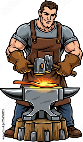 master smith shapes fiery steel, igniting innovation with every resounding blow, isolated on transparent background