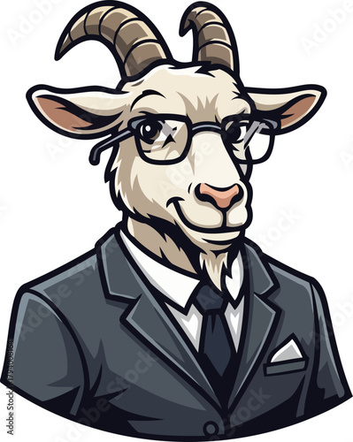 master strategist goat an emblem of corporate excellence, embodying intellect and ambitious leadership, isolated on transparent background