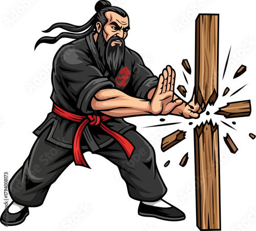 masterful strike unleashes inner power, breaking formidable barriers with unwavering resolve, isolated on transparent background