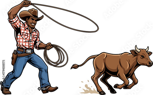 masterful roper captures energetic calf, embodying wild west skill and determination, isolated on transparent background