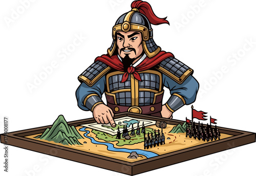 master strategist reviews intricate battlefield, plotting his path to ultimate victory, isolated on transparent background