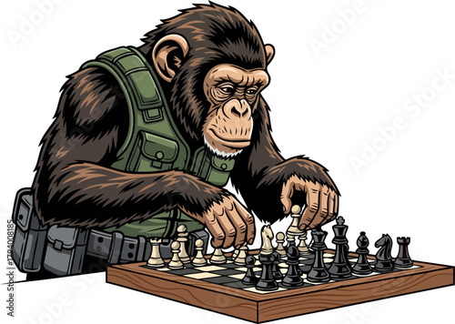 master strategist intelligent chimpanzee makes crucial move in thoughtprovoking chess match, isolated on transparent background