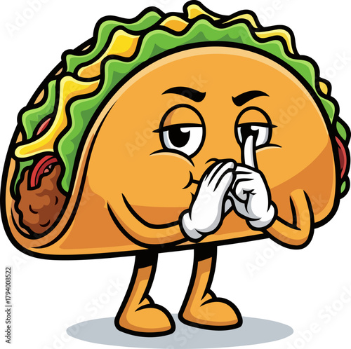 mischievous taco character shares a delicious secret, urging discretion with flavor, isolated on transparent background