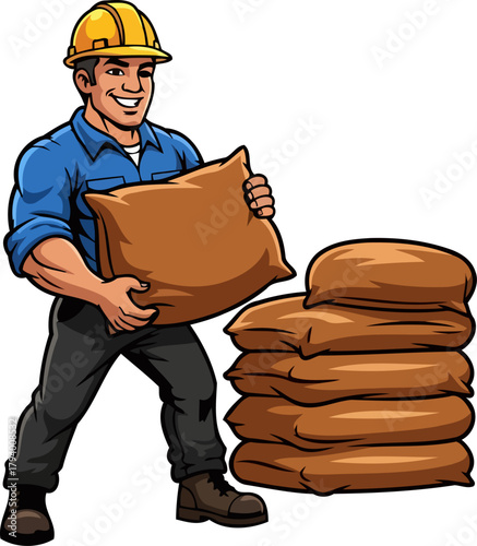 muscular worker efficiently builds with essential materials, embodying dedication and strength, isolated on transparent background