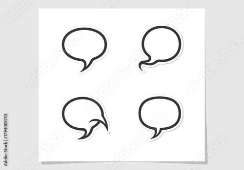 Four Diverse Speech Bubbles with Black Outlines on White Paper.