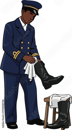 officers quiet dedication perfecting uniforms gleam for disciplined professional appearance, isolated on transparent background