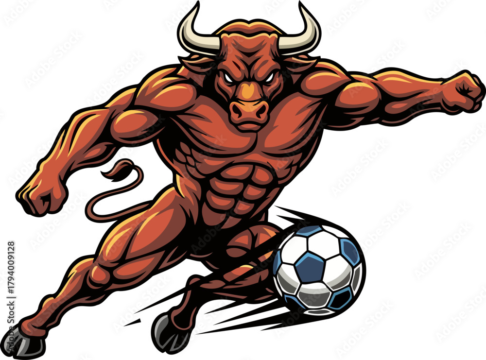 custom made wallpaper toronto digitalpowerful bull mascot charges forward, unleashing dynamic kick on soccer ball, isolated on transparent background