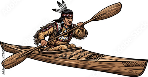 proud indigenous paddler demonstrates ancient water skills, harmonizing with natures flow, isolated on transparent background