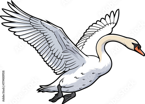 pure white swan ascends, a serene emblem of graceful journeys and boundless skies, isolated on transparent background