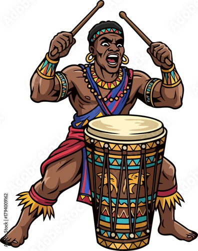 pulsating rhythm master delivers primal energy, igniting cultural festivities with zeal, isolated on transparent background