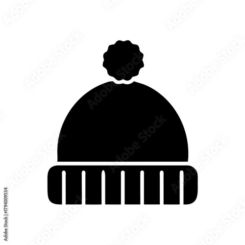 Silhouette of a winter hat with pom pom on transparent background