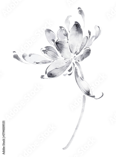 Elegant ink wash lotus flowers bloom in Chinese freehand style