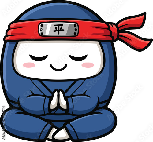serene ninja character finds inner peace, mastering mindful meditation with tranquil grace, isolated on transparent background