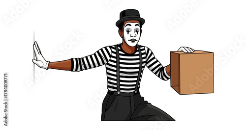 silent performer grapples with invisible forces, crafting unique stories through expressive artistry, isolated on transparent background