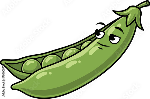 sly pea pod character exudes cool confidence with a secretly knowing expression, isolated on transparent background