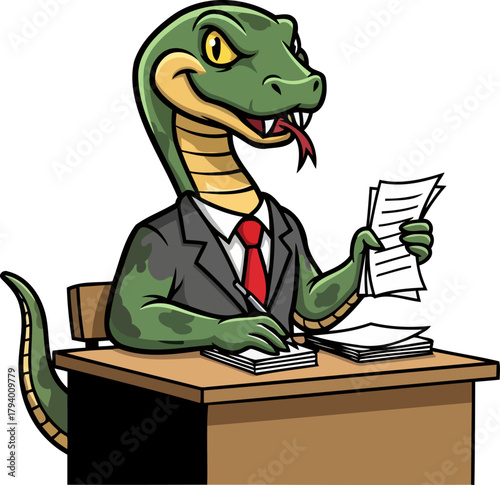 sly serpent professional expertly navigates complex corporate documents with finesse, isolated on transparent background
