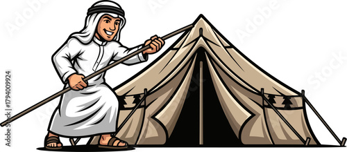 smiling nomad sets up camp, ready for desert exploration and new horizons, isolated on transparent background