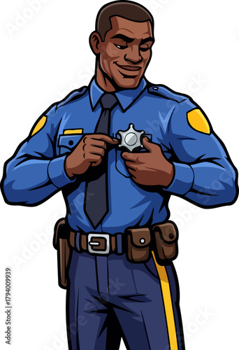 smiling officer embraces his calling, securing the emblem of public service, isolated on transparent background
