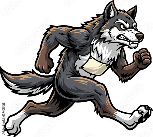 spirited cartoon wolf sprints, a symbol of relentless drive and determined progress, isolated on transparent background