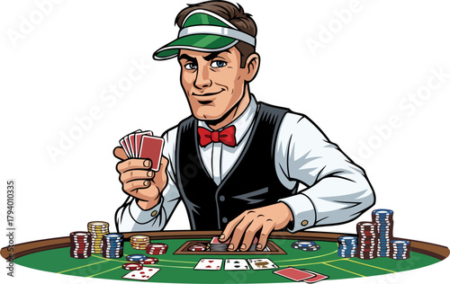 strategic gambler displays his poker face, ready to take the pot, isolated on transparent background
