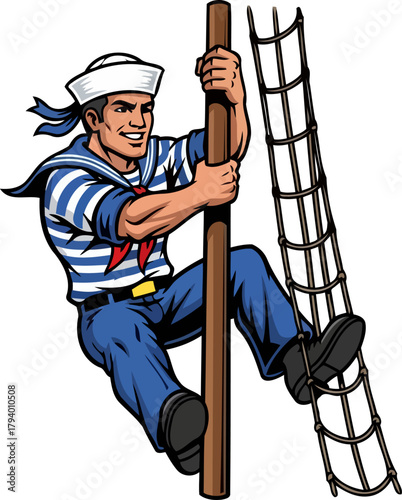 strong sailor ascends confidently, embodying the brave spirit of maritime exploration, isolated on transparent background
