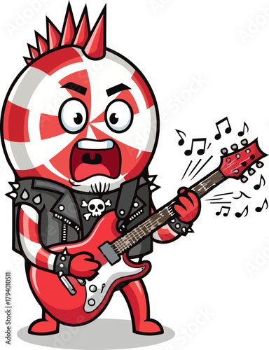 sugarcoated rebel unleashes fiery guitar solo with electrifying stage presence, isolated on transparent background