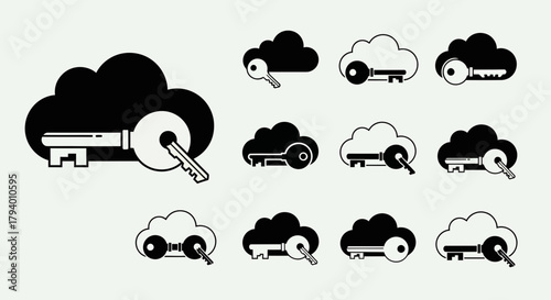 Secure your data with this essential cloud access key collection, symbolizing digital security and unlocking information with ease and modern protection.