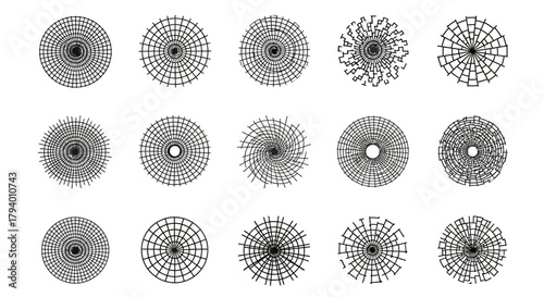 Captivating collection of dynamic radial geometric patterns and abstract circular designs perfect for modern branding and innovative projects