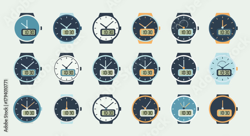 Collection of modern wristwatches displaying 10:30, perfect for timekeeping and fashion concepts