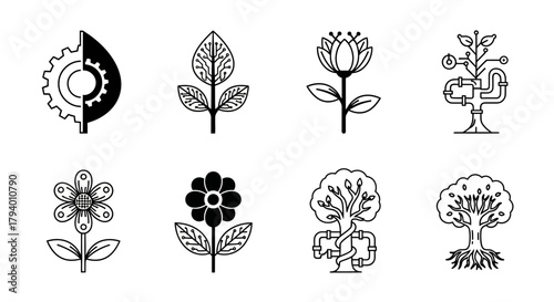 Discover innovative concepts merging nature and technology with these striking modern icons, perfect for forward-thinking brands and projects.