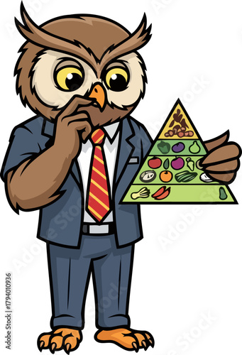 thoughtful owl unravels dietary wisdom a guide to balanced nutrition, isolated on transparent background