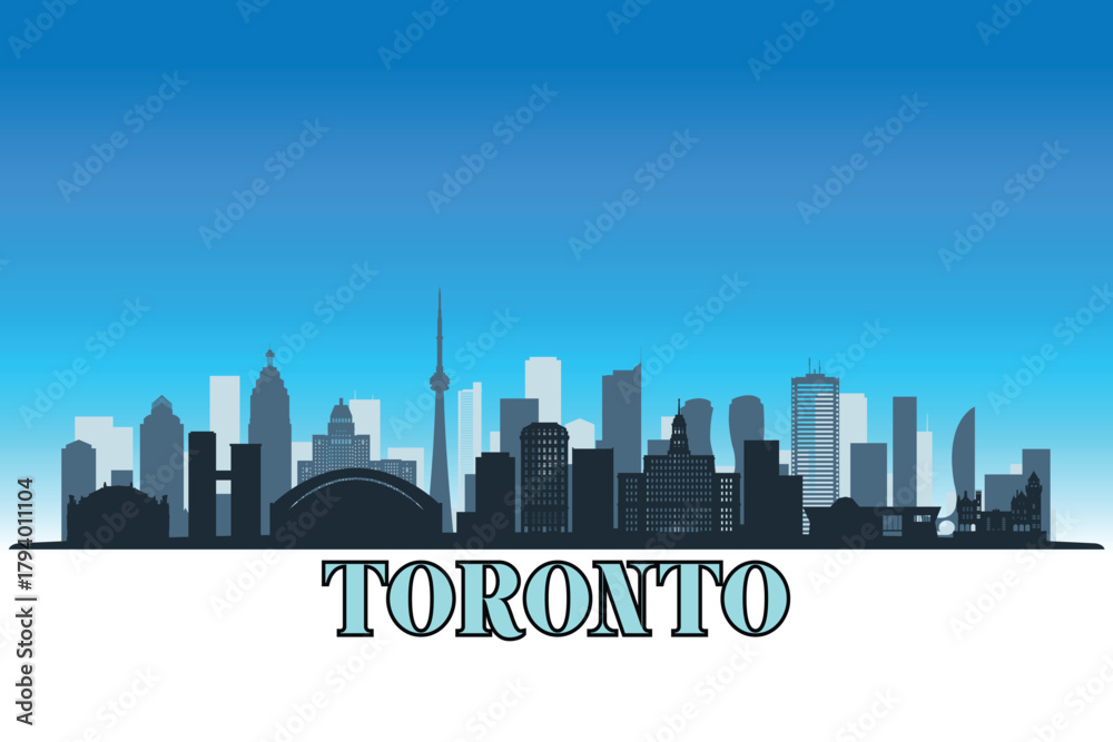Fototapeta premium Global city Toronto shown in a detailed vector skyline with a bright blue sky