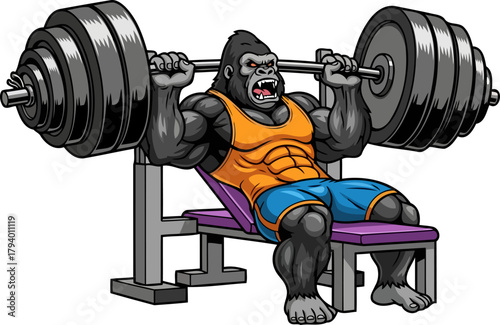 unleashed gorilla power dominating heavy weights in an intense gym session, isolated on transparent background