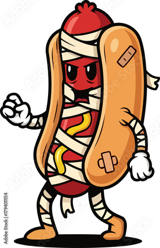 unwrap the mystery a spectral hot dog warrior ready for an ancient, zesty battle, isolated on transparent background