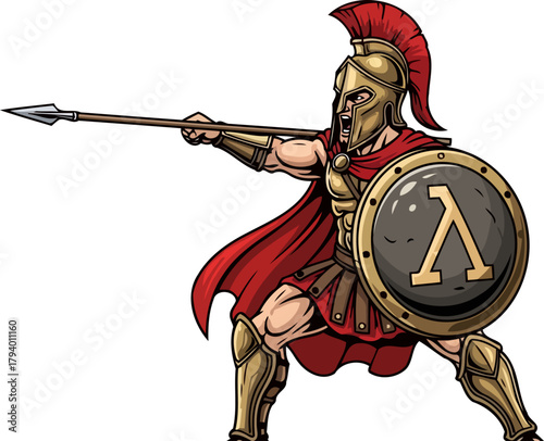 unyielding spartan spirit a valiant warrior roars, preparing for decisive historical combat, isolated on transparent background