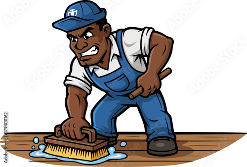 unyielding effort determined worker powerfully scours surfaces, achieving impeccable cleanliness, isolated on transparent background