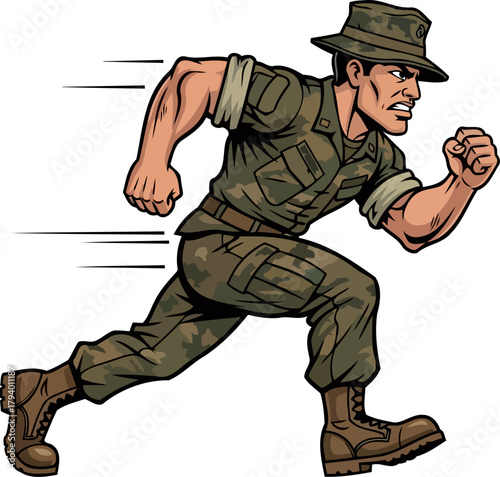 vanguard soldiers urgent dash, representing determined action and strategic momentum, isolated on transparent background