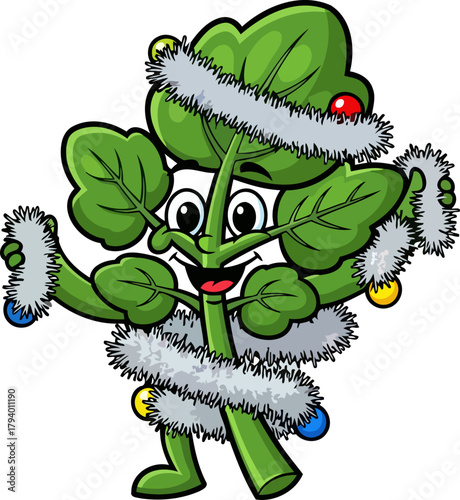 verdant sprout radiates holiday joy, festooned with shimmering tinsel and bright baubles, isolated on transparent background