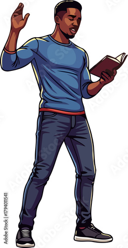 vibrant storyteller captivates listeners, delivering powerful narratives with passion and poise, isolated on transparent background