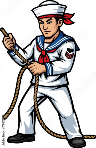 vigilant mariner secures the line, embodying steadfast commitment to nautical duty, isolated on transparent background