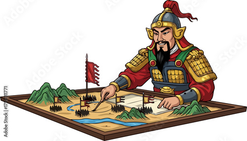 warlord plots decisive campaign, mastering intricate battlefield tactics with unwavering focus, isolated on transparent background