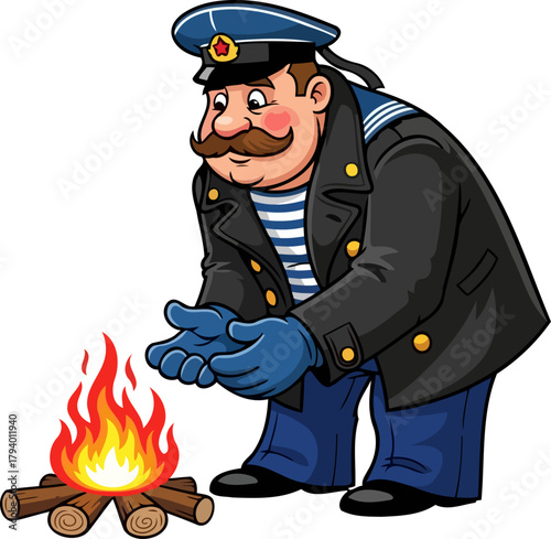 weary mariner seeks solace, rekindling spirit with the gentle glow of a small fire, isolated on transparent background