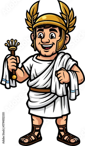 winged helmet deity, a cheerful ancient messenger of prosperity and victory, isolated on transparent background