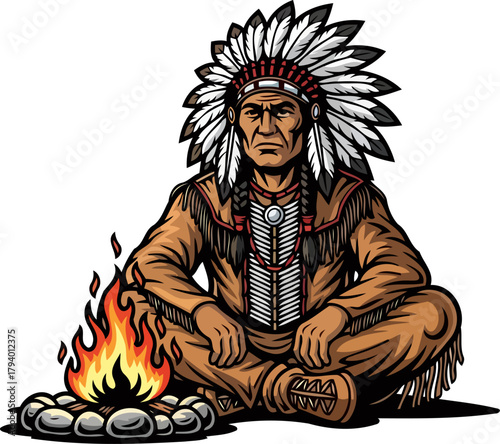 wisdom keepers fire a serene portrait of ancient spirit and heritage, isolated on transparent background