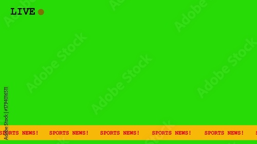 Sports News - Lower third live sports news green screen and seamless looping ticker with blank text boxes.