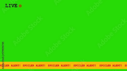 Spoiler Alert Stay Away Yellow Warning Ribbon Animation on Green Screen – Danger Tape Overlay for Video Editing, Film, and Content Creators.