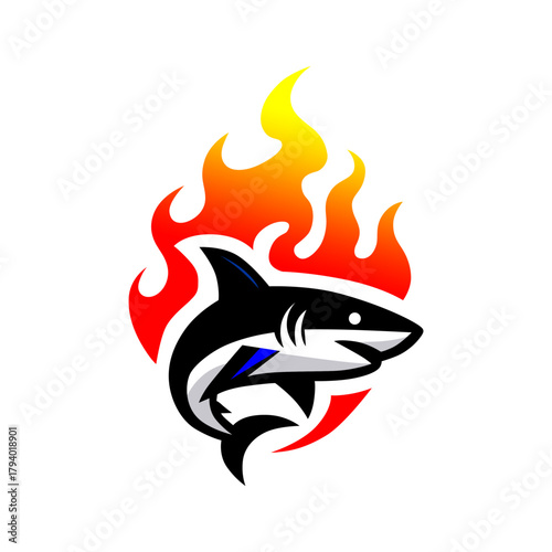 Dynamic Flaming Shark Mascot Logo