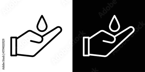 Save Water Tap icon in black and white stroke on background. Ideal for water conservation themes, eco campaigns, plumbing guides, and sustainability projects.