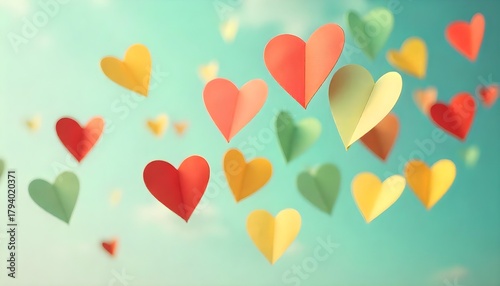 Colorful paper hearts in red, yellow, and green float in the air, symbolizing unity, equality, and African American heritage